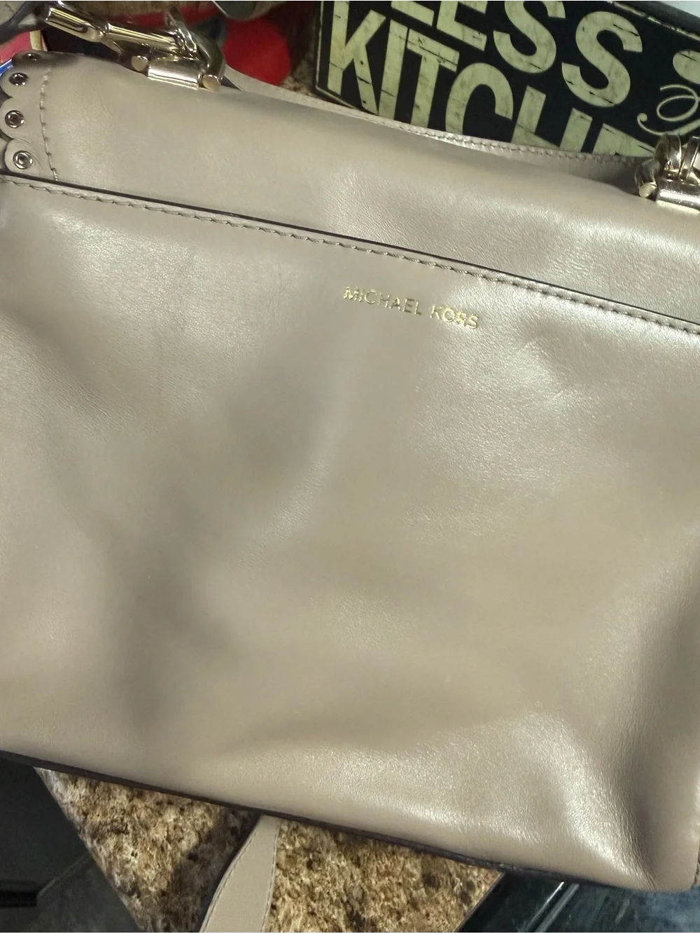 Michael Kors Soft Taupe Leather Scalloped Top-Handle Satchel